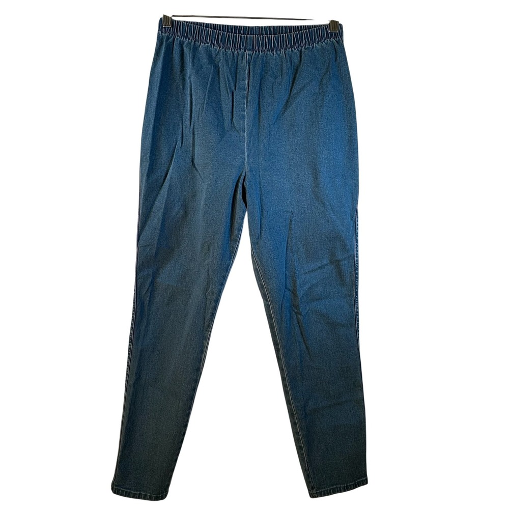 Denim & Co Blue High Rise Elastic Waist Tapered Leg Pull On Jeans Large A32269